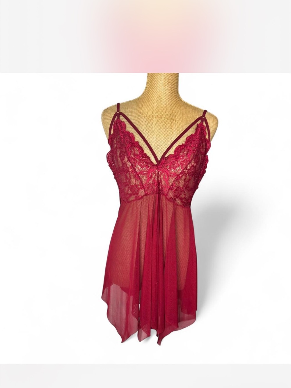 Sheer Lace Babydoll Chemise in Burgundy - Women Intimates